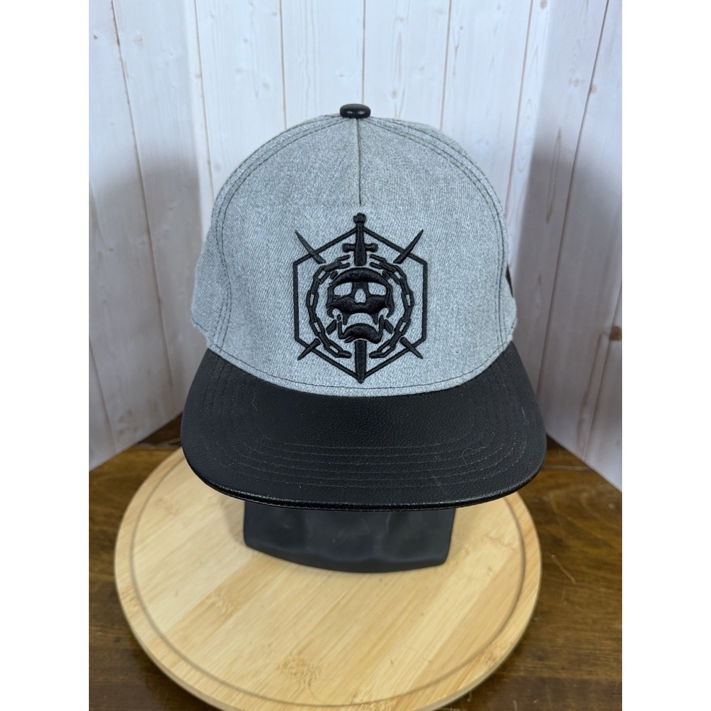 Destiny Hat Bungie Gaming SnapBack Faux Leather Bill Gray Black Skull Sword Eric